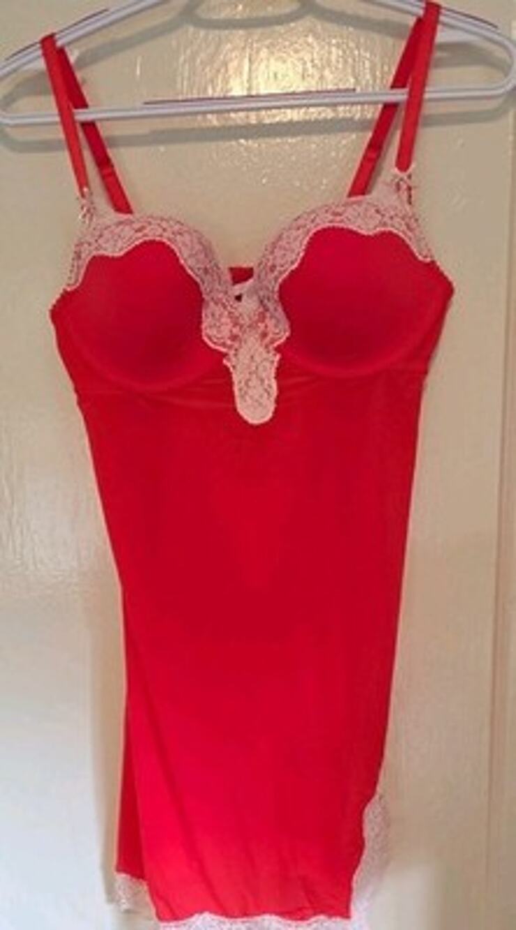 NWT Victoria's Secret red mesh and white lace slip dress / babydoll 36C